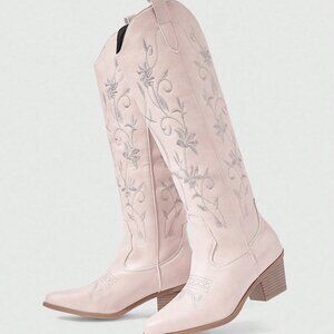 Pink Women's Butterfly Wing Embroidery Western Boots